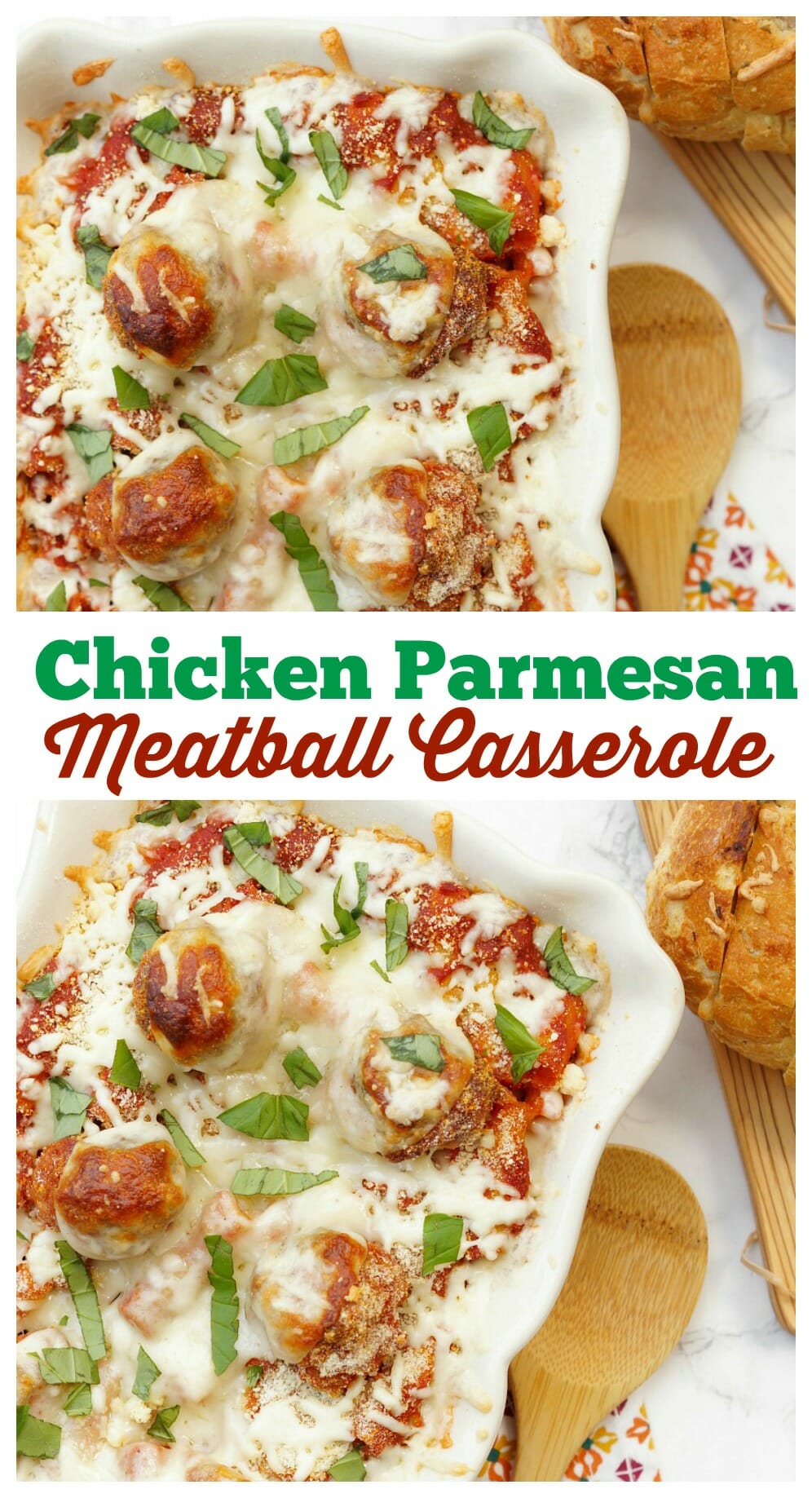 Chicken Parmesan Meatball Casserole, the perfect comfort food dinner recipe!