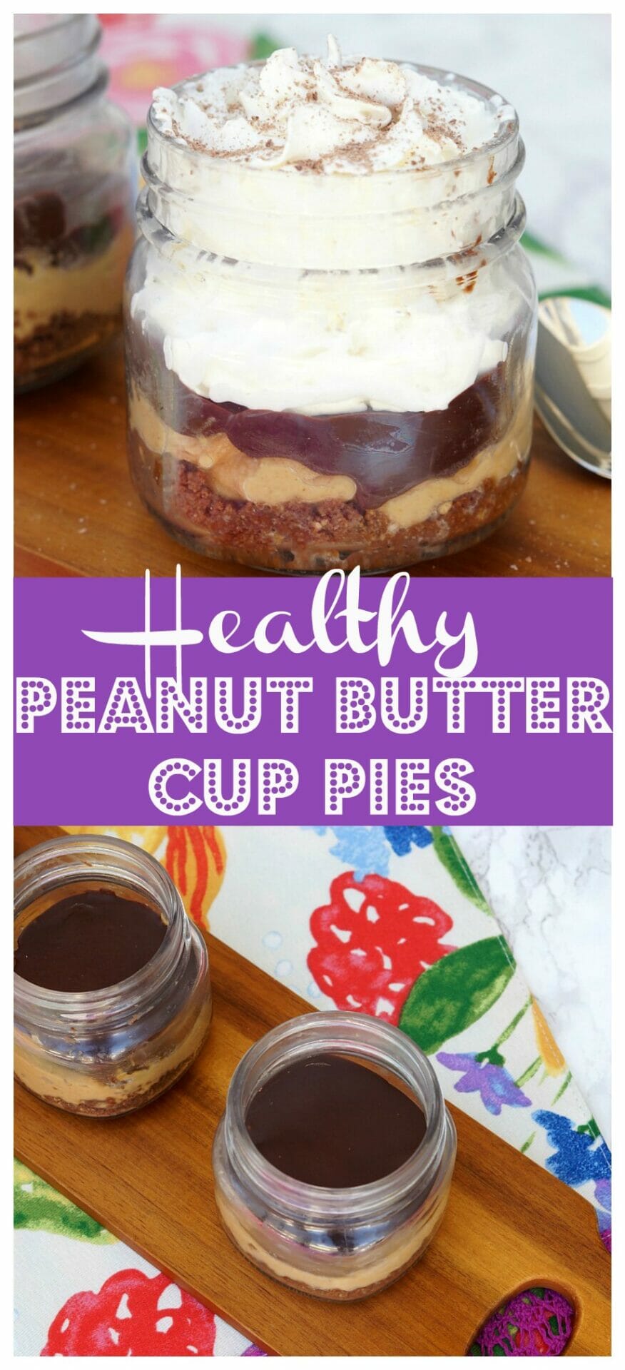 Healthy Mini Chocolate Peanut Butter Cup Pies, with gluten free and dairy free options! You will not believe how good this healthy dessert recipe is!