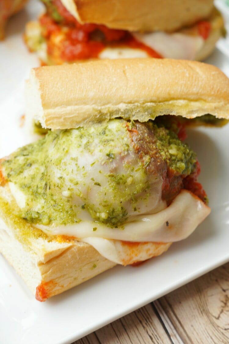 Meatball Hoagies with Pesto