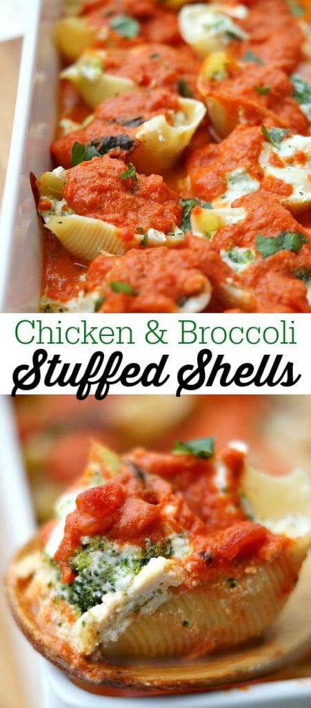 Chicken and Broccoli Stuffed Shells in Tomato Cream Sauce