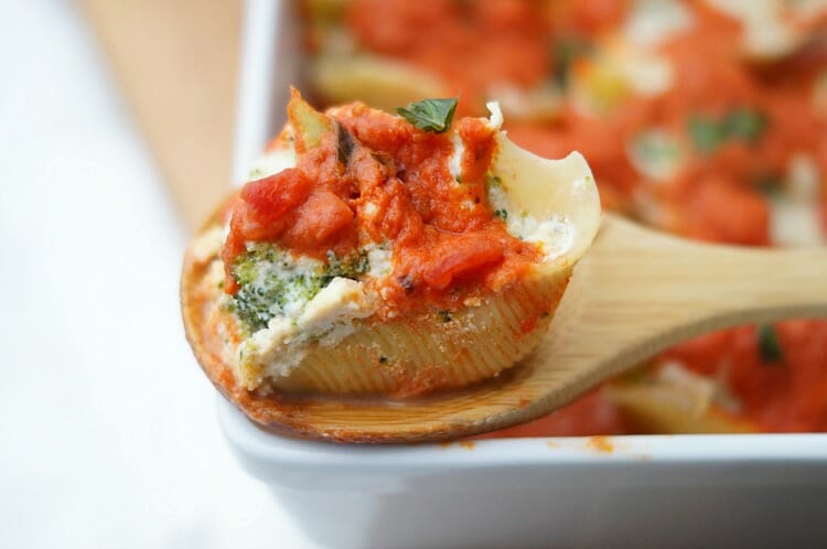 Chicken and Broccoli Stuffed Shells in Tomato Cream Sauce