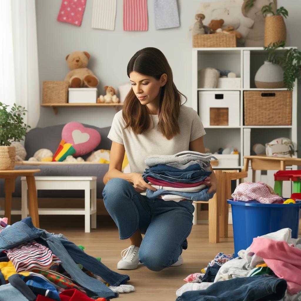 Mom organizing kid's clothes