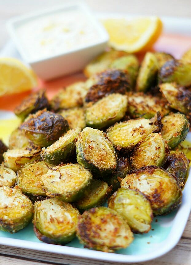Crispy Roasted Brussels Sprouts with Lemon Aioli