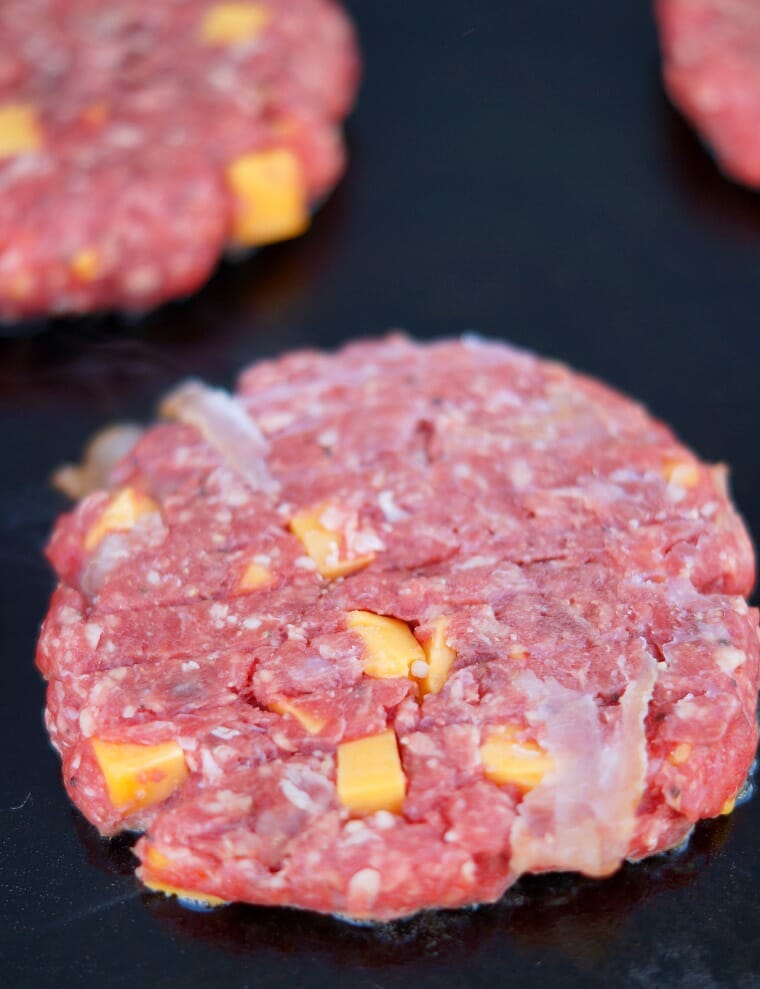 Stuffed Bacon Cheeseburger patties on the grill