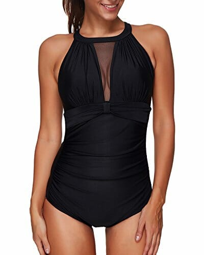 One Piece Ruched Black Swimsuit from Amazon