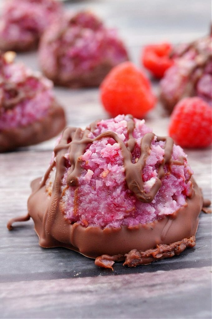 Chocolate Covered Raspberry Coconut Macaroon
