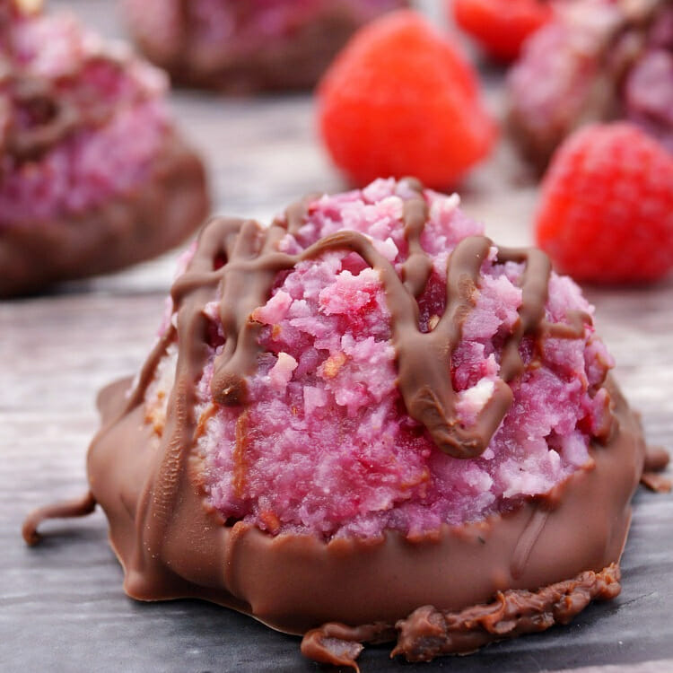 Easy Raspberry Coconut Macaroon Dipped in Chocolate