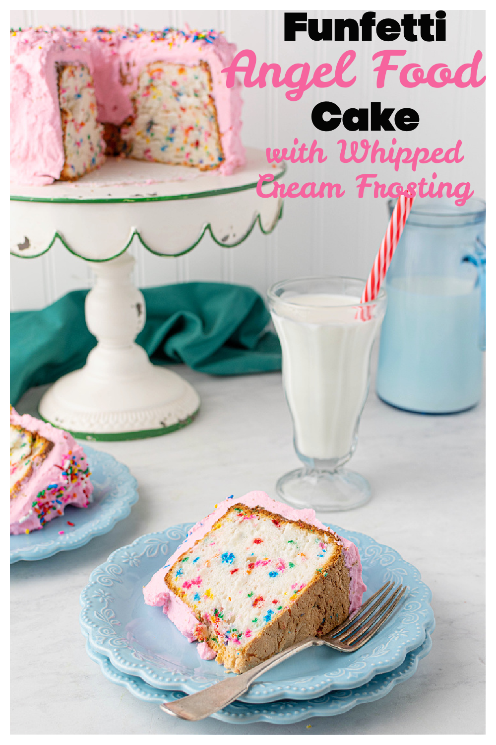Funfetti Angel Food Cake with Pink Whipped Cream Frosting