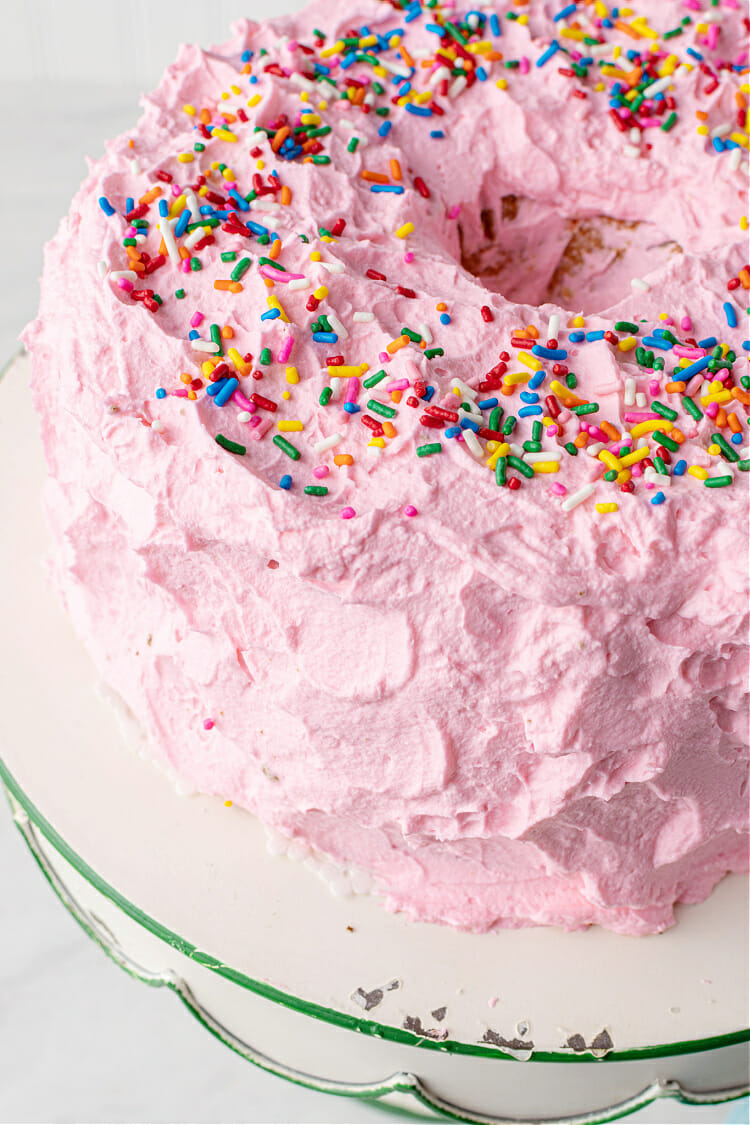 Homemade Funfetti Cake with Pink Whipped Cream Frosting