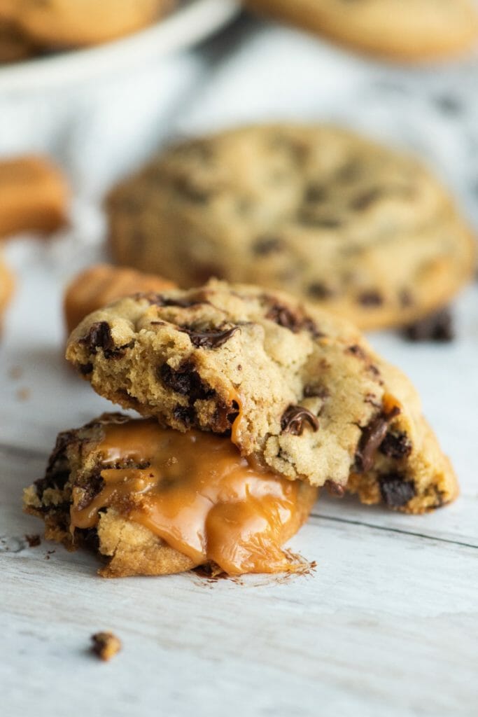 Caramel Stuffed Chocolate Chip Cookies