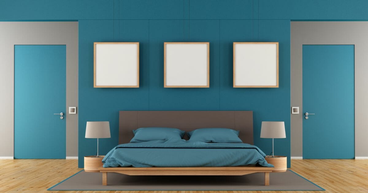blue and brown modern bedroom