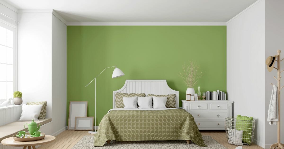 Shades of Green and Warm White Bedroom Wall