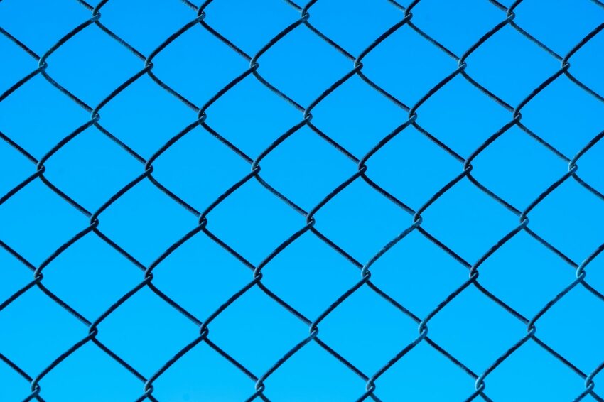 blue metal chain link fence
