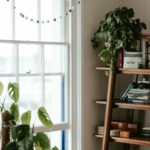a room with a book shelf and a window
