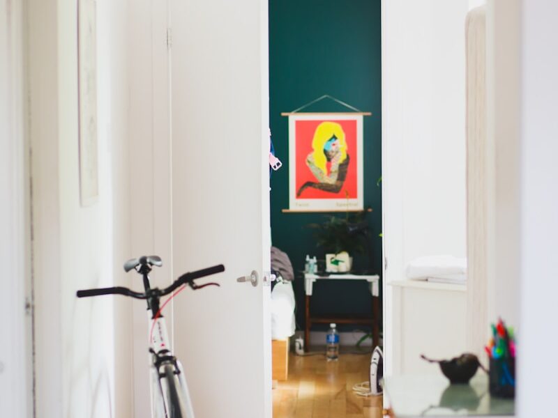white bike parked in house