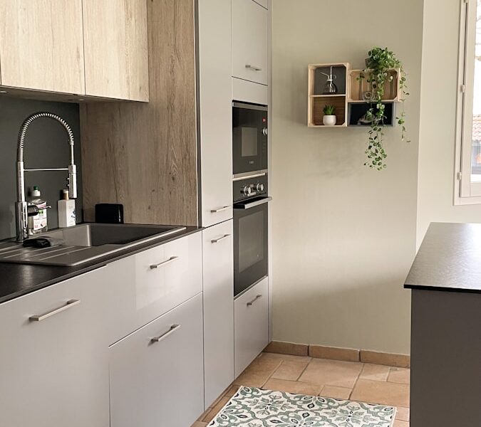 white and black kitchen cabinet