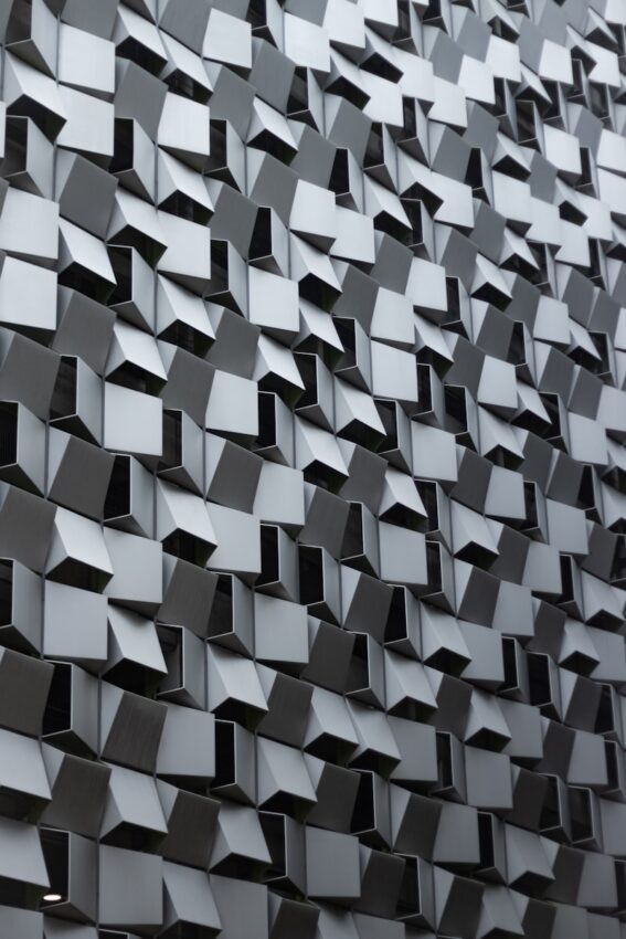 A close up of a wall made of cubes
