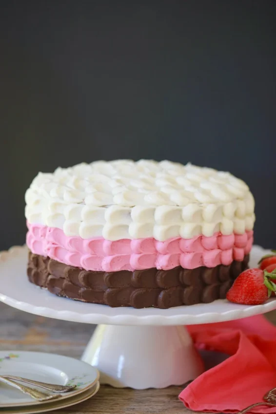 3 Layer Neapolitan Cake (Chocolate, Vanilla & Strawberry)