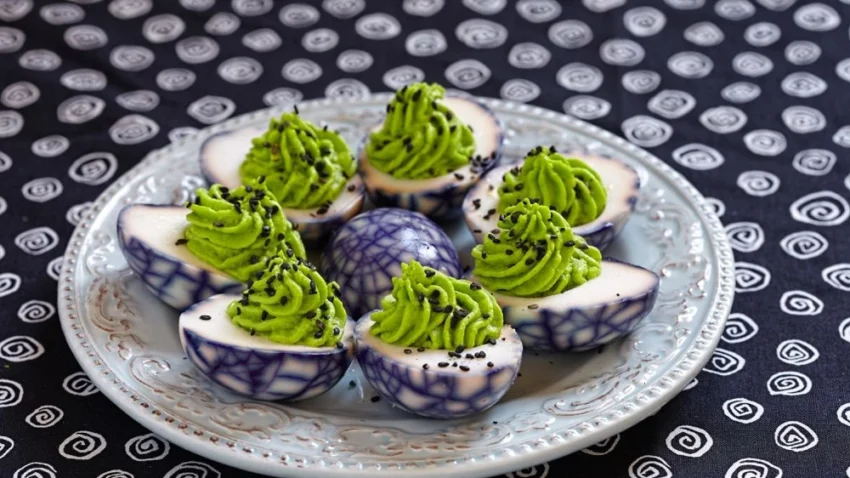 Spooky Spiderweb Deviled Eggs