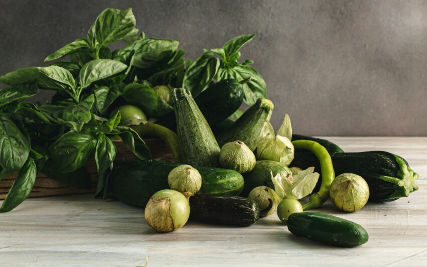 Green Vegetables and Fresh Basil