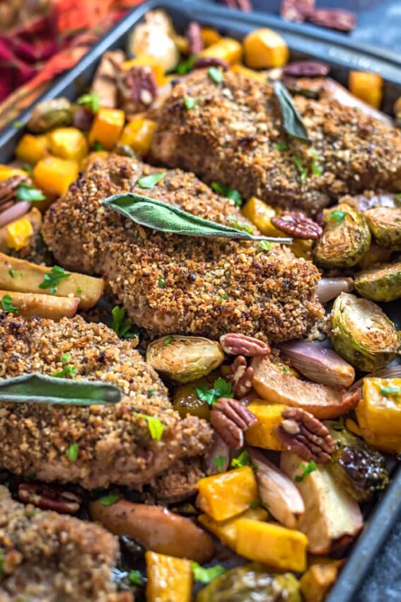 Sheet Pan Maple Pecan Crusted Chicken & Roasted Vegetables