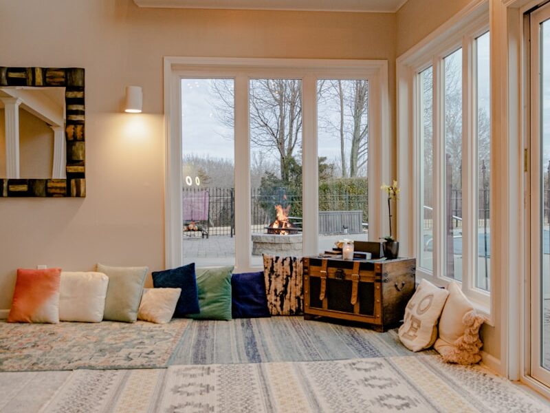 white and blue bed linen