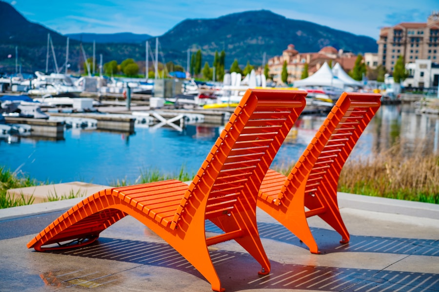 a couple of orange chairs sitting next to each other