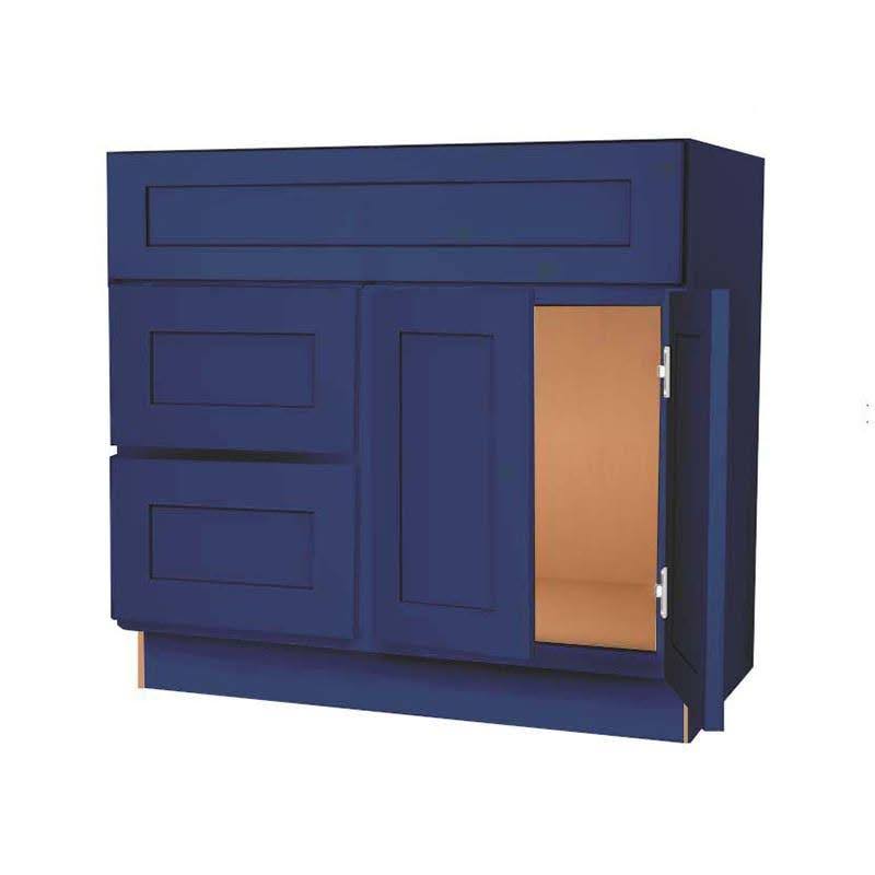 Lily Ann Cabinets navy blue Shaker RTA vanity in modular layout