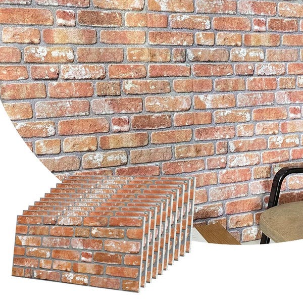 Decorative brick-style wall panels with reddish texture and white highlights.