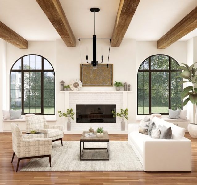 white sofa chair near fireplace