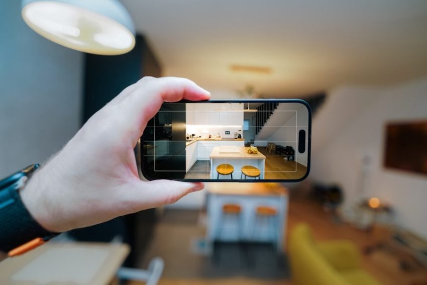 A person taking a picture of a living room