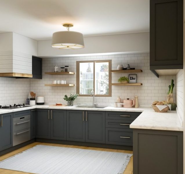 white and brown kitchen cabinet