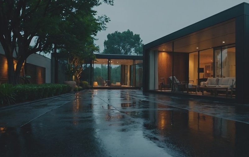 A house sitting on top of a wet road